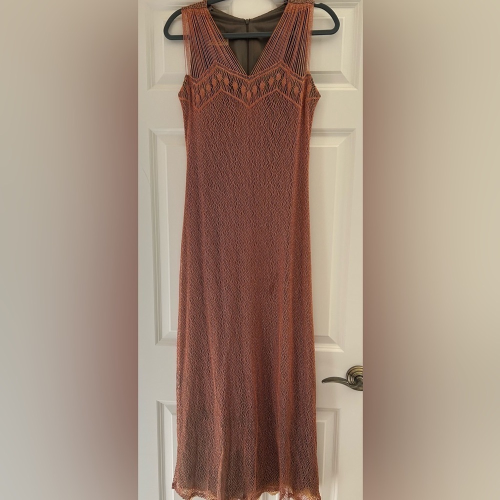 Vintage Bronze Damianou Mesh Metallic Evening Dress.